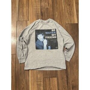 Vintage 90s Y2K Bruce Lee “Be Water My Friend” Long Sleeve Grey Tshirt Sz M